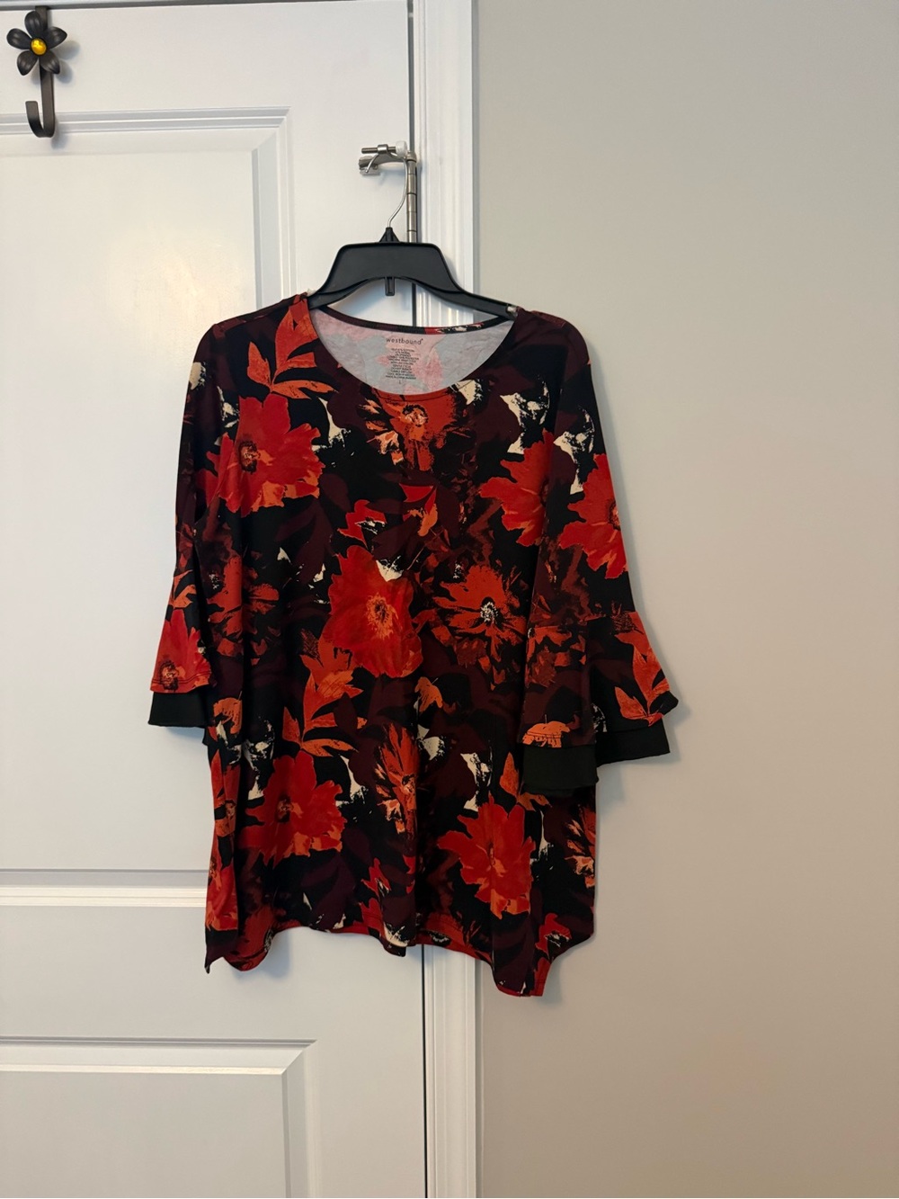 Westbound Red and Black Floral Tunic Top